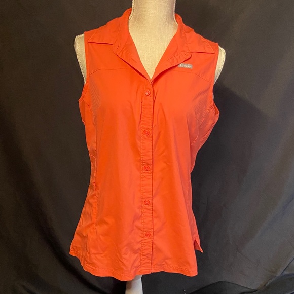 Columbia Tops - Columbia Women's Sleeveless Button-Down Shirt - Bright Orange